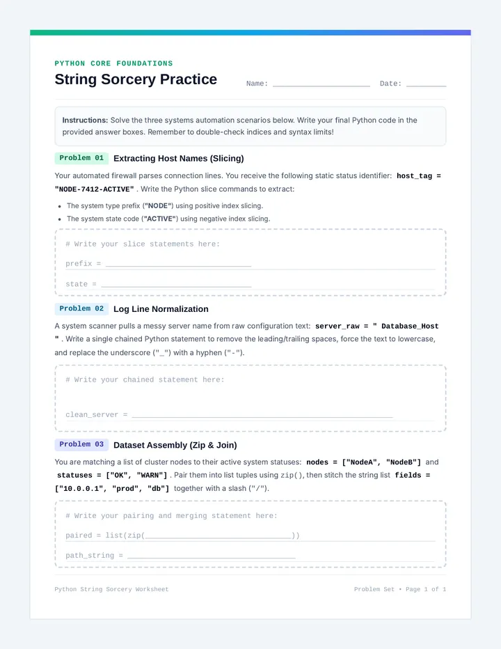 String Sorcery Worksheet