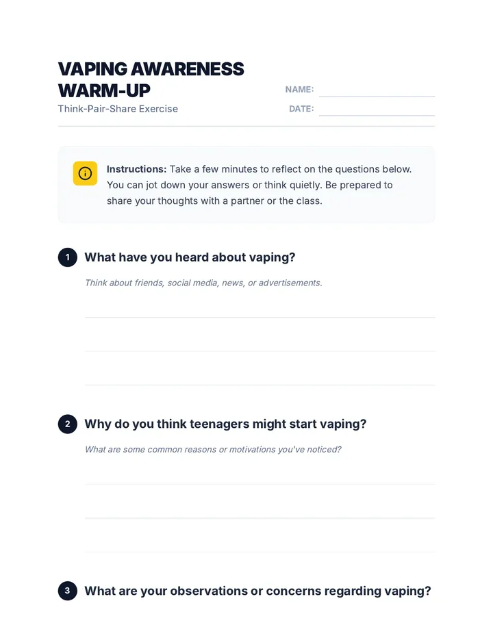Vaping Awareness Warm Up