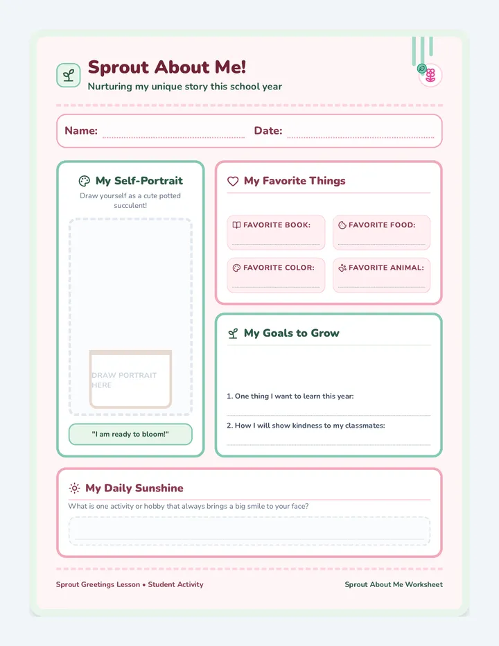 Sprout About Me Worksheet