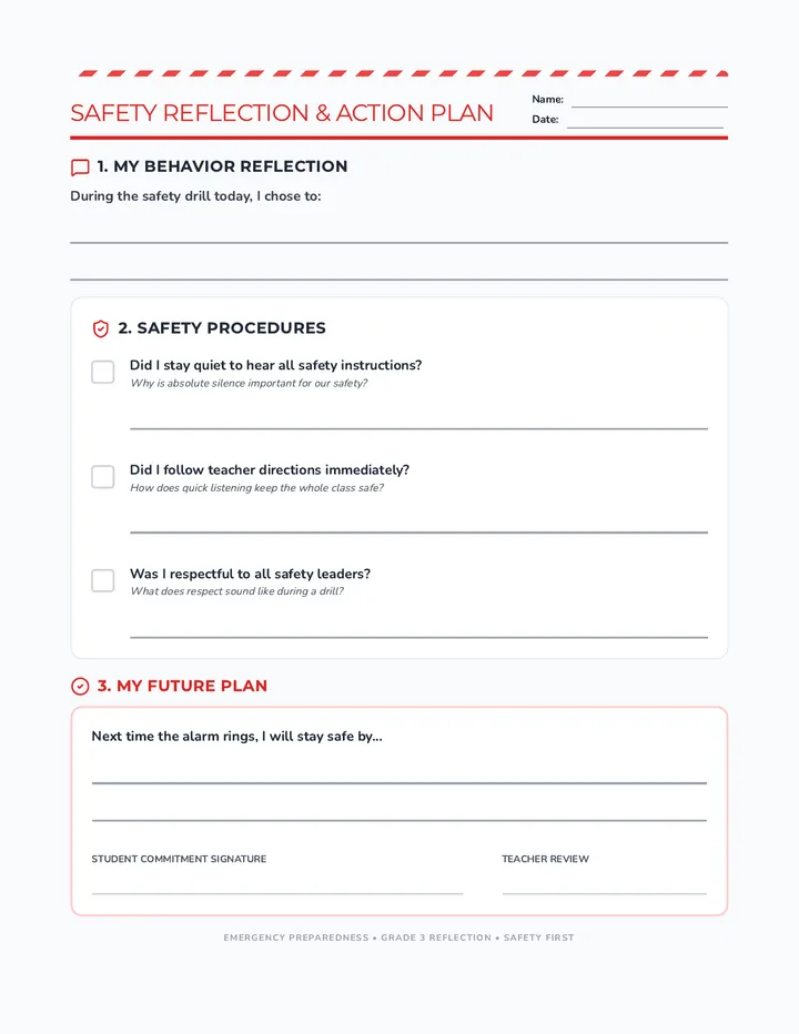 Safety Reflection and Action Plan Sheet page 1