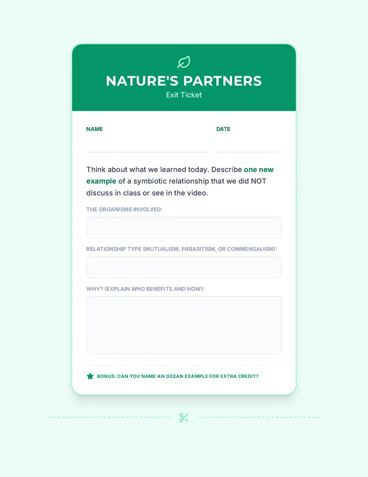 Nature Partners Exit Ticket