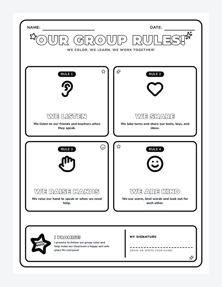 Our Group Rules Coloring Sheet