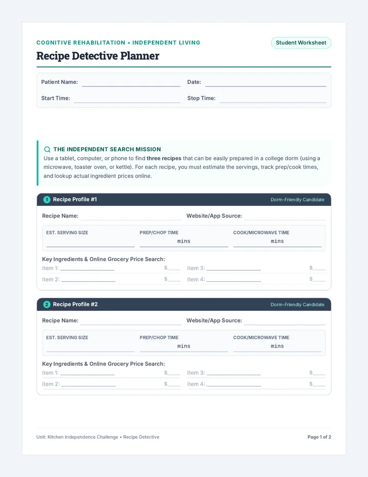 Recipe Detective Worksheet