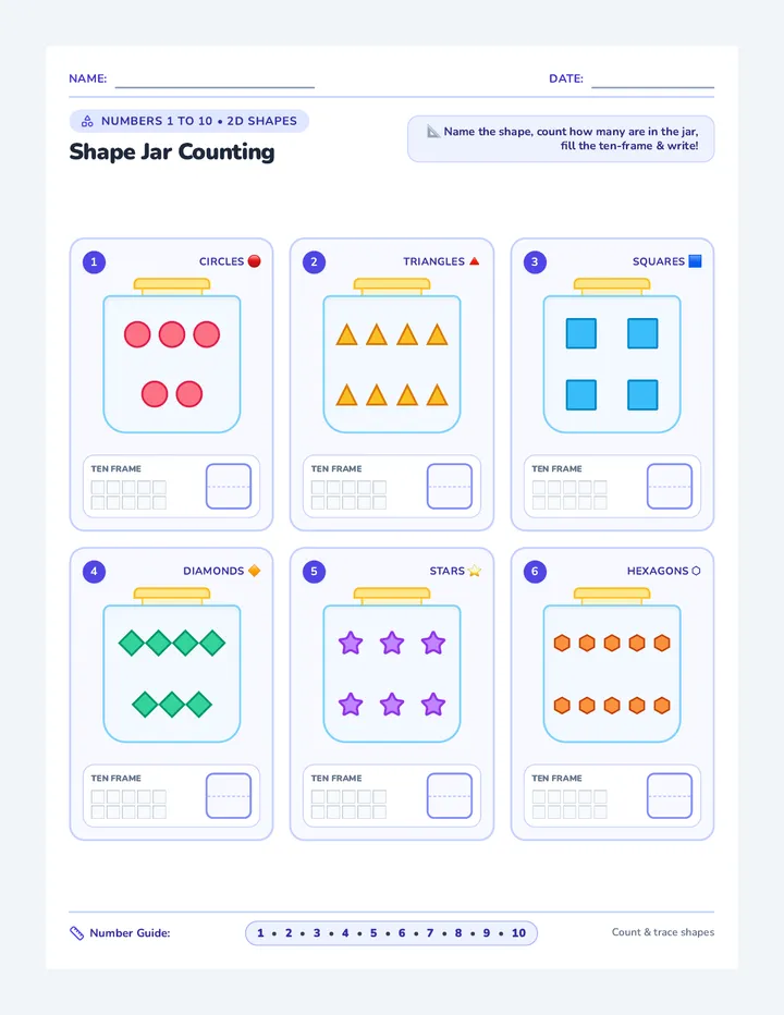 Shape Jar Counting Worksheet