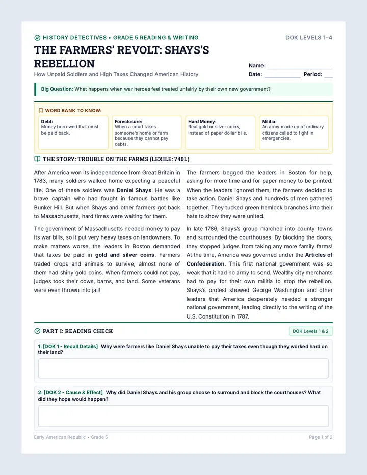 Rebel Farmers Grade 5 Worksheet
