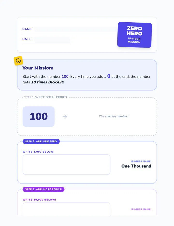 Zero Hero Worksheet