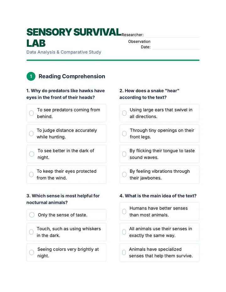 Sensory Survival Lab Worksheet