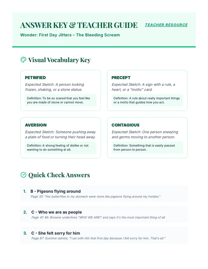 Wonder Reading Guide Answer Key