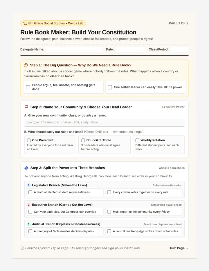 Rule Book Maker Worksheet