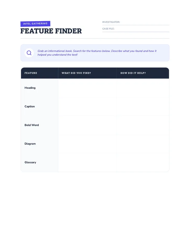Feature Finder Worksheet