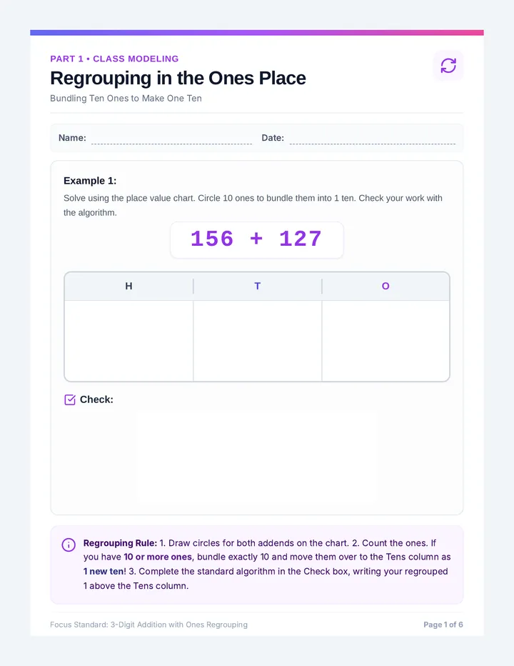 Regrouping Ones Worksheet