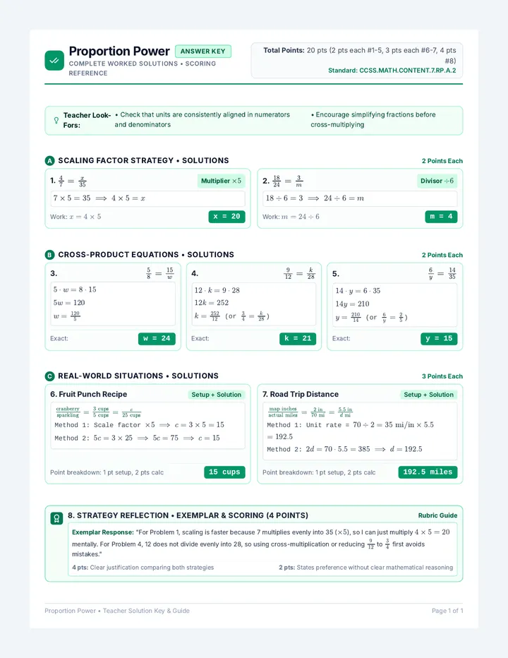 Proportion Power Answer Key