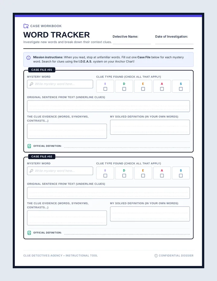 Clue Tracker Graphic Organizer