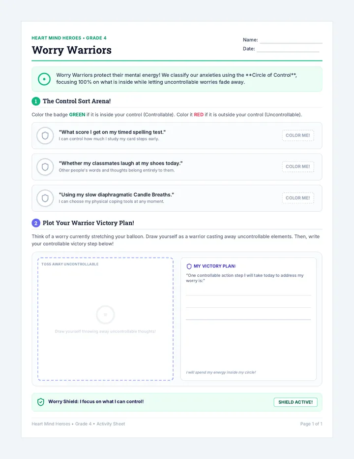 Worry Warriors Worksheet