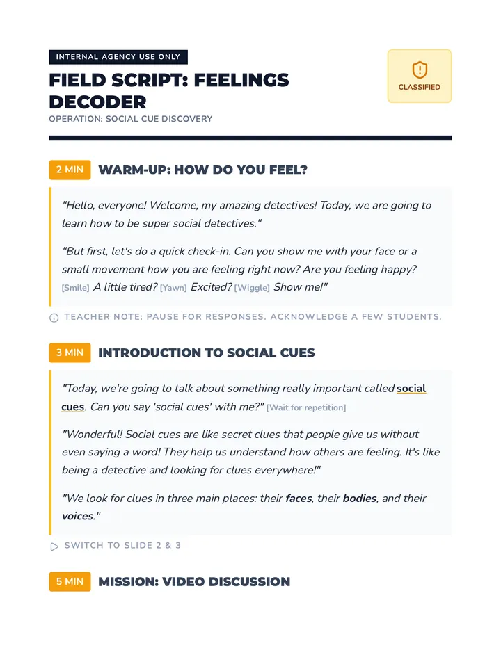 Social Cues Teacher Script