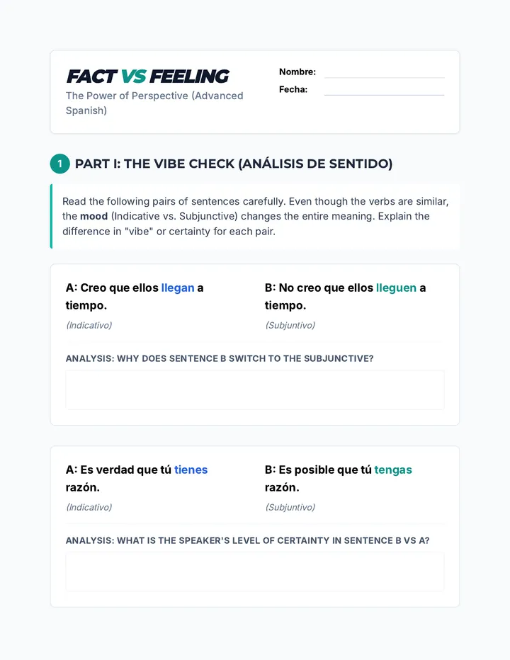 Fact vs Feeling Worksheet