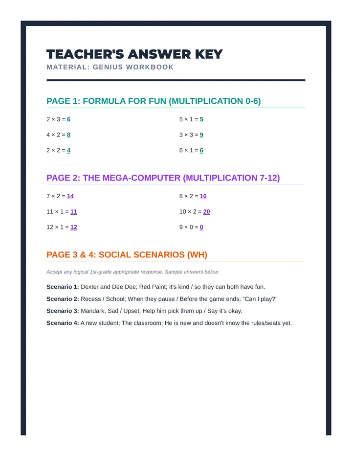 Genius Workbook Answer Key