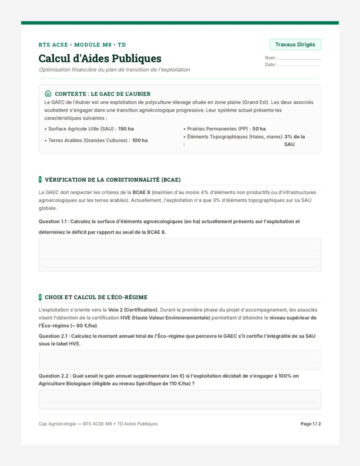 Calcul Aides Exercice