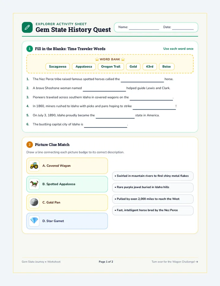 Gem State Worksheet