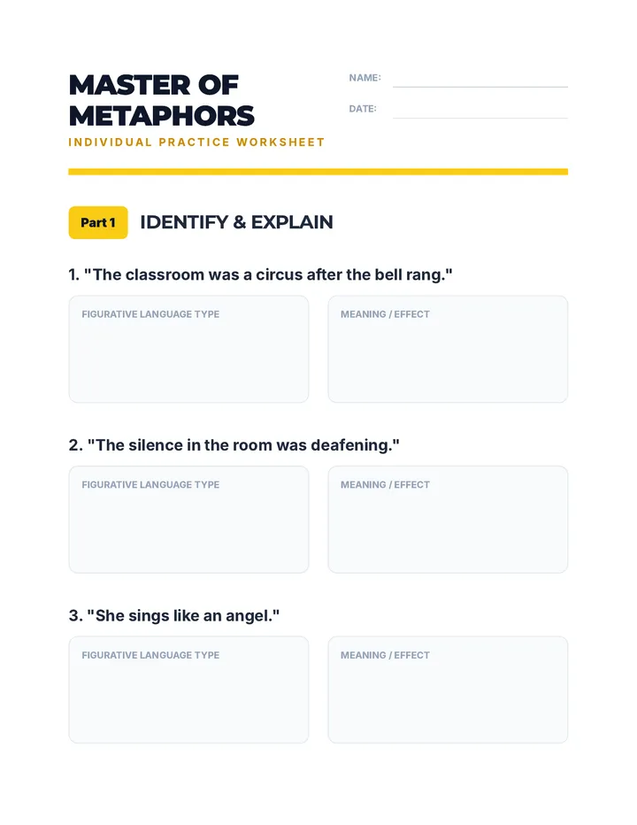 Master of Metaphors Worksheet