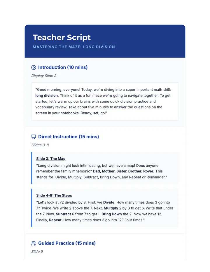 Teacher Instructional Script