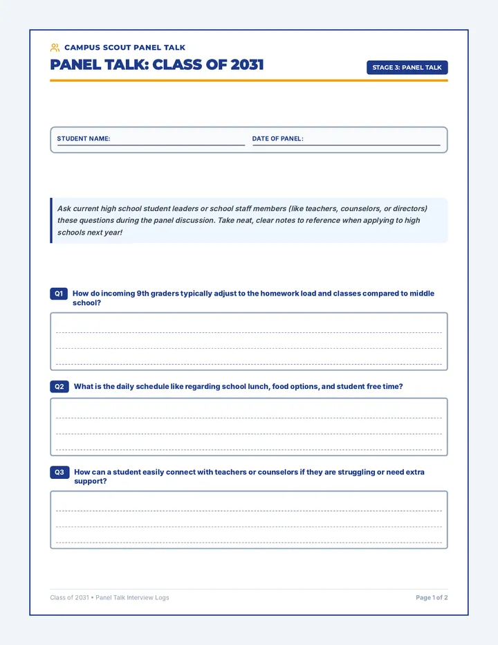 Panel Talk Interview Worksheet page 1