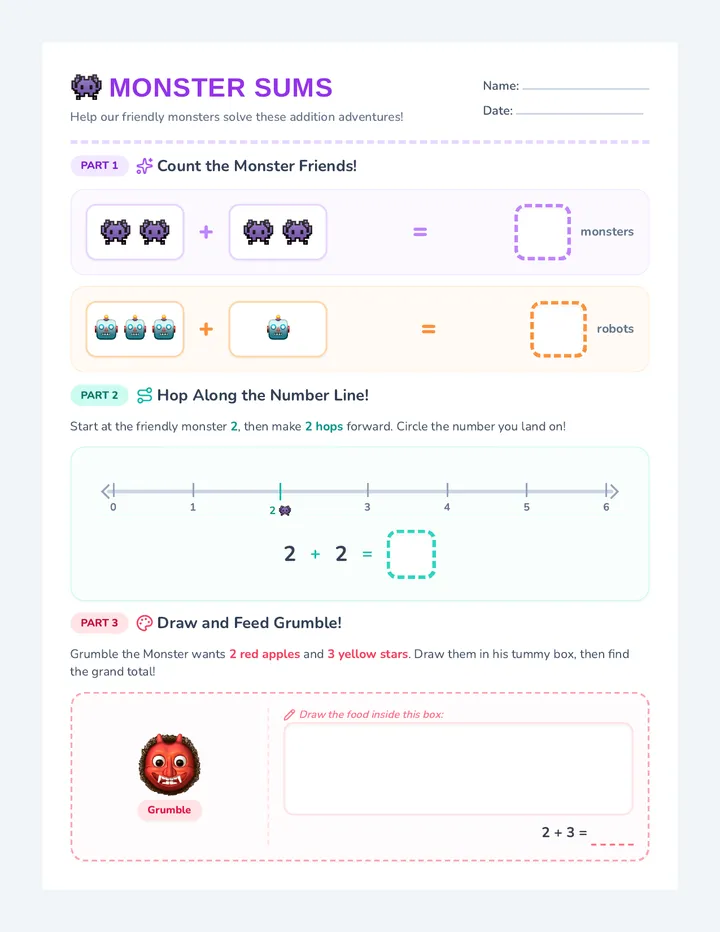 Monster Sums Worksheet