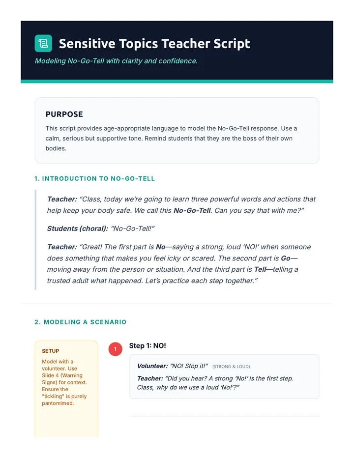 Sensitive Topics Teacher Script