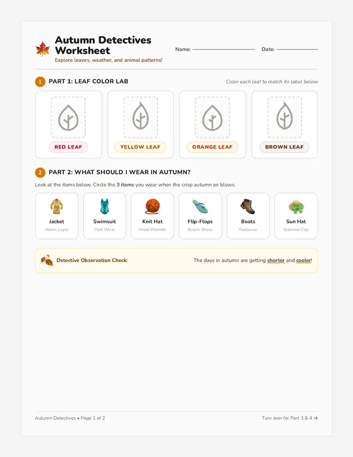 Autumn Detectives Worksheet