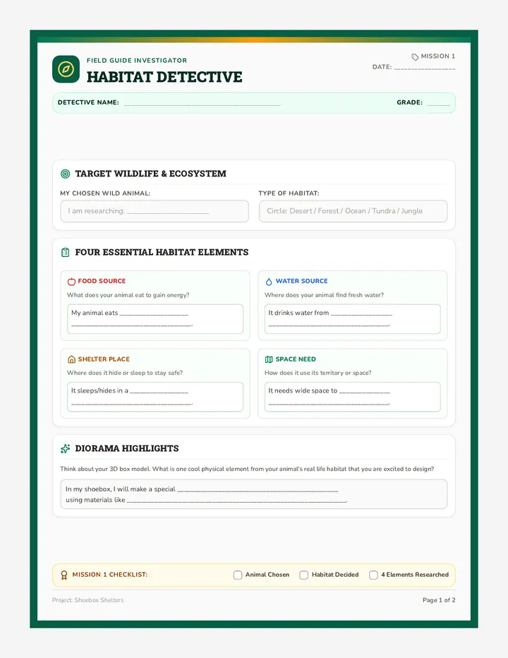 Habitat Detective Research Worksheet