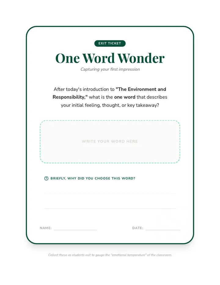 One Word Wonder Exit Ticket