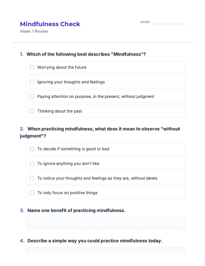 Week 1 Mindfulness Quiz