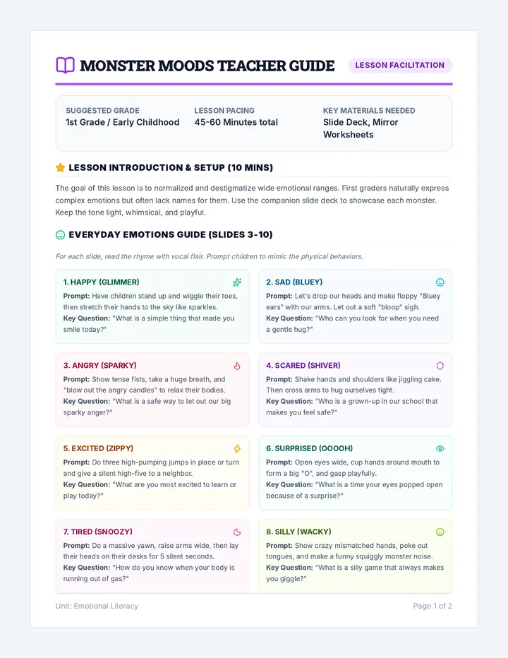 Monster Moods Teacher Guide
