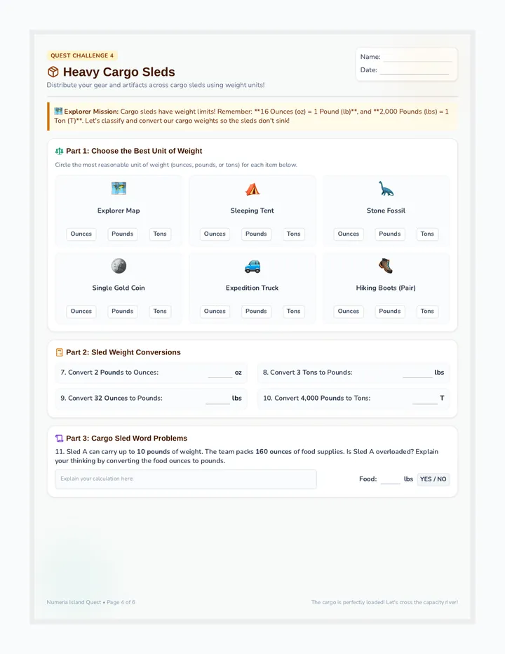 Heavy Cargo Worksheet