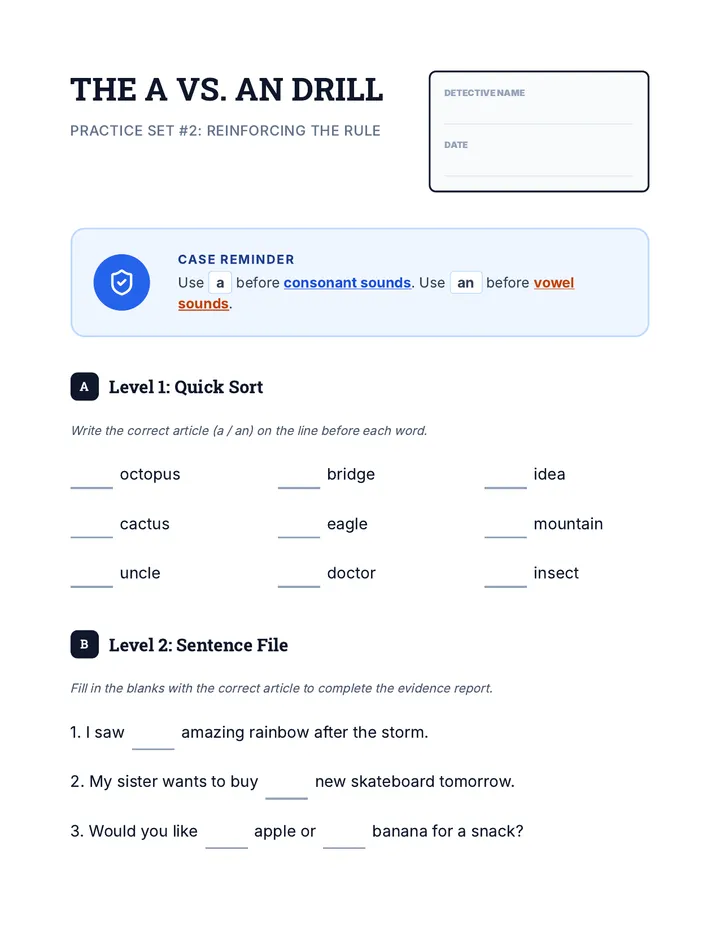 Article Drill Worksheet