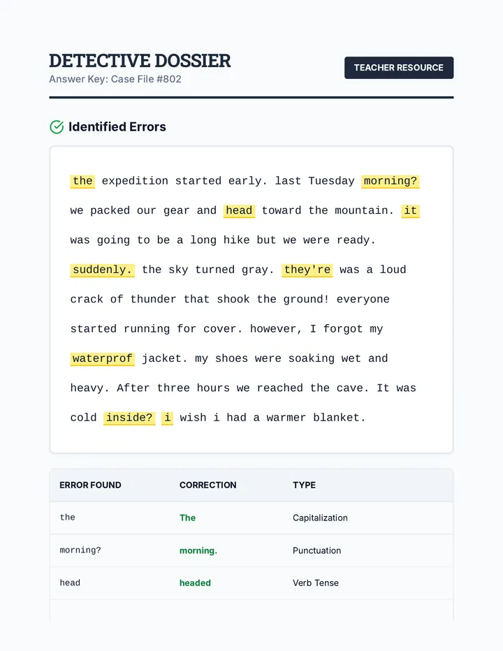 Detective Key Answer Key
