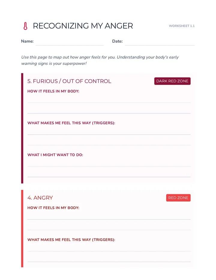 Recognizing My Anger Worksheet Student Document