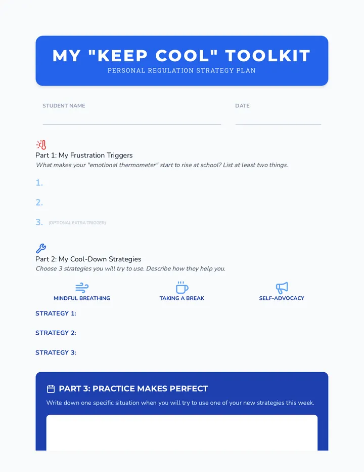 My Keep Cool Toolkit Worksheet
