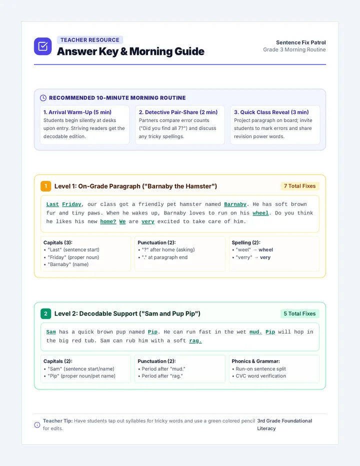 Sentence Fix Teacher Guide