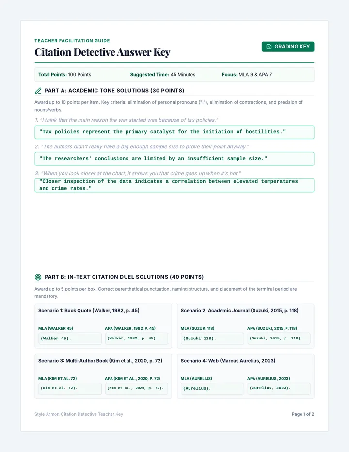 Citation Detective Answer Key