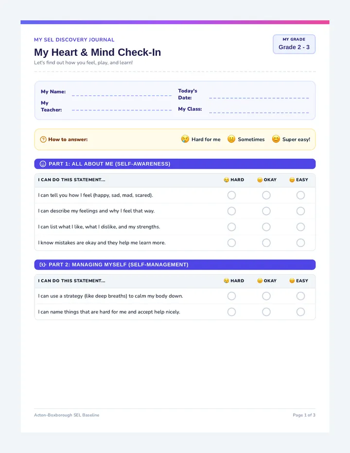 Grades 2-3 SEL Self Report Packet