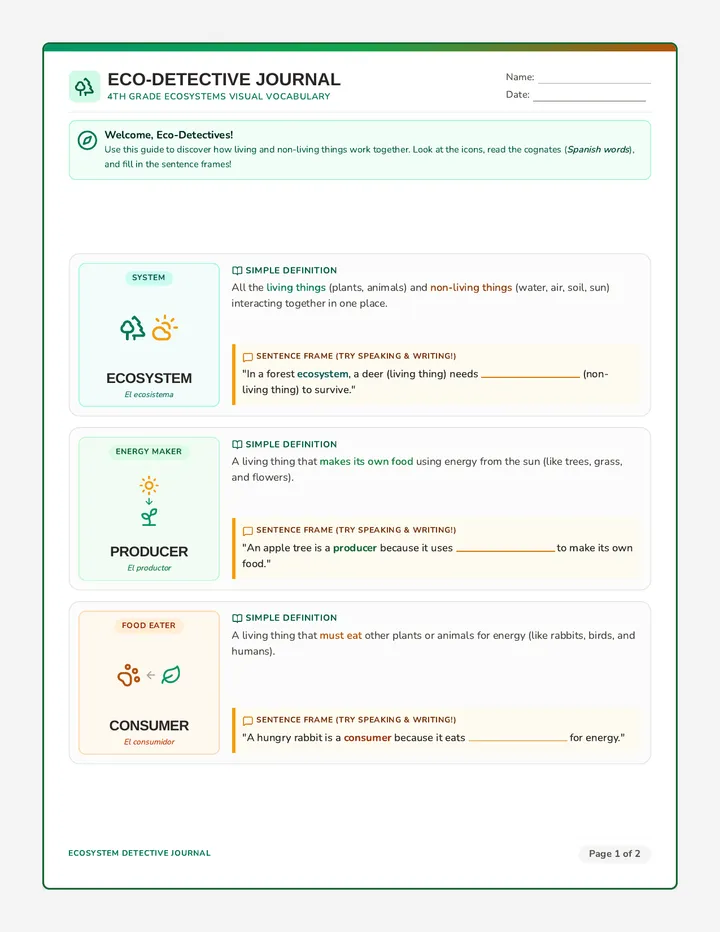 Ecosystem Explorers Vocabulary Handout