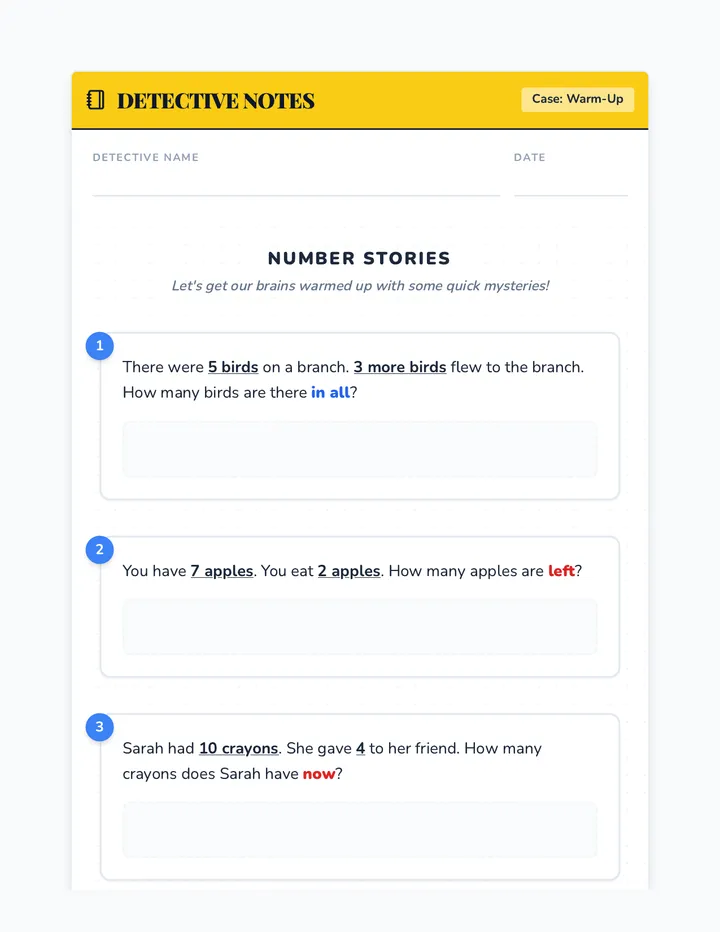 Number Stories Warm Up
