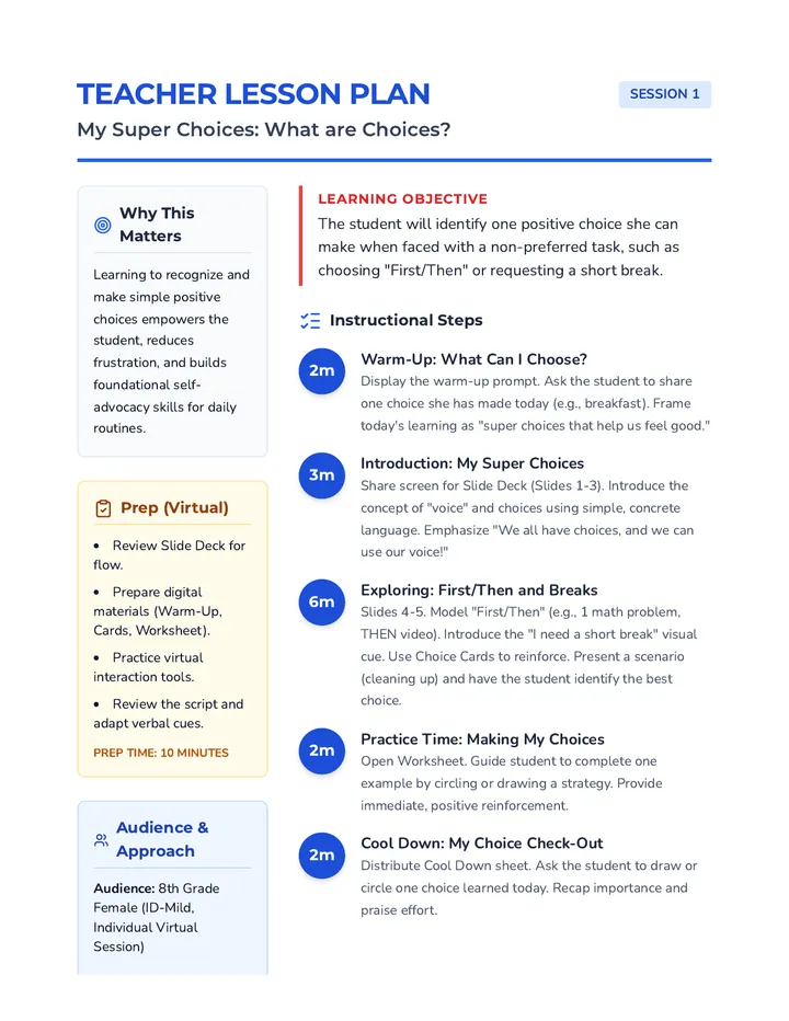 Choice Power Lesson Plan