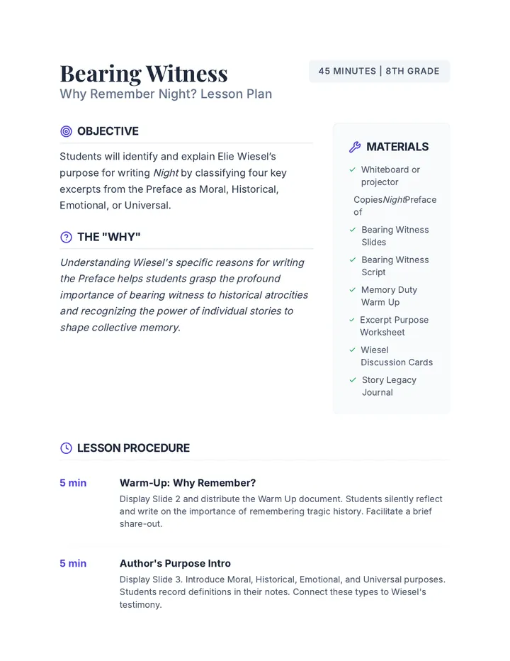 Bearing Witness Lesson Plan