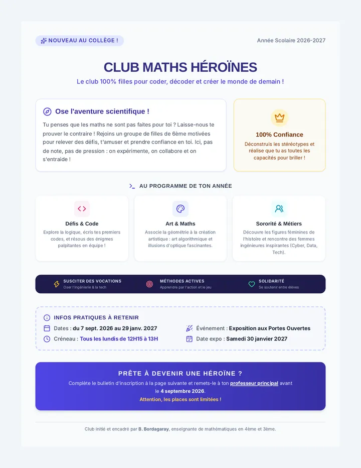 Club Maths Inscription Handout