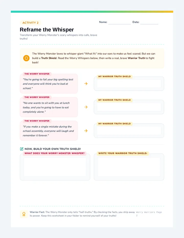Reframing Worry Activity Sheet