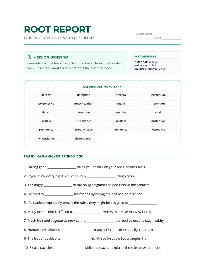 Root Report Worksheet