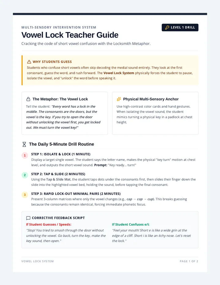 Vowel Lock Teacher Guide