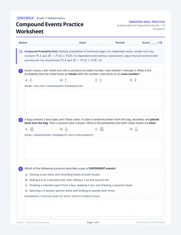 Compound Events Practice Worksheet